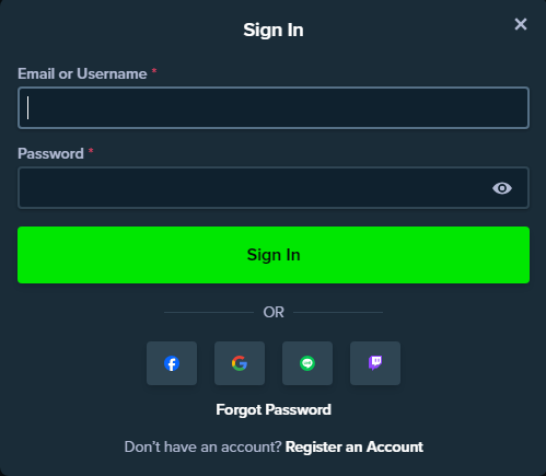 Log in form fir account at Stake Casino, entering email address and  password